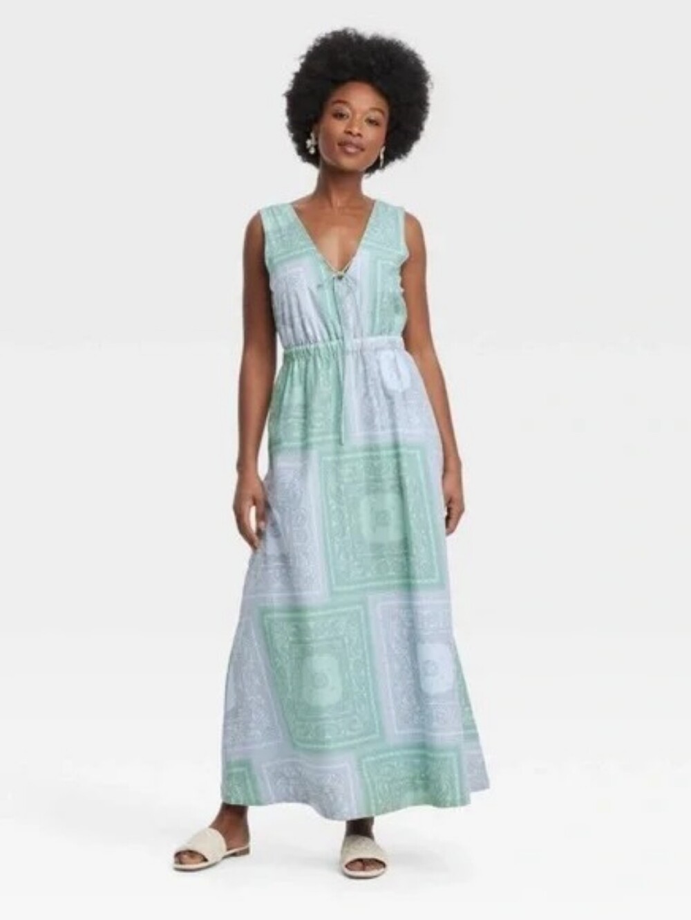 Universal Thread Paisley Bohemian Tie Front Sleeveless Maxi Dress Size XL | NWT
